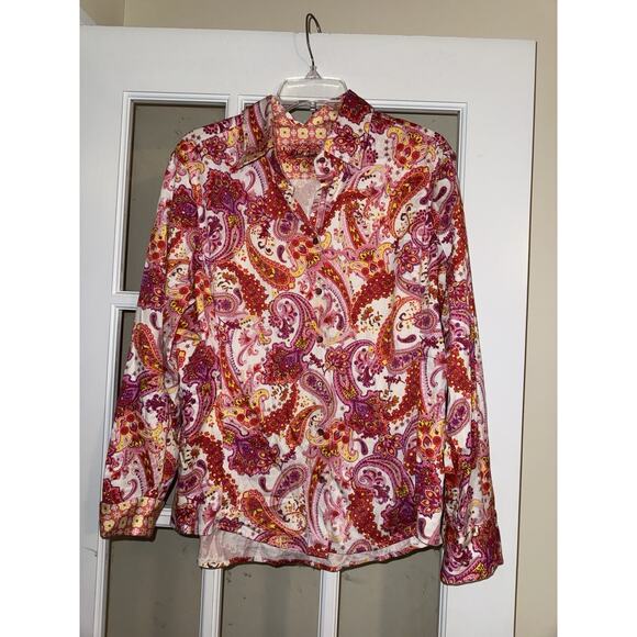 Robert Graham Women's Cotton Button Down Shirt XL Paisley Hippie Boho Flip Cuff - Picture 1 of 7